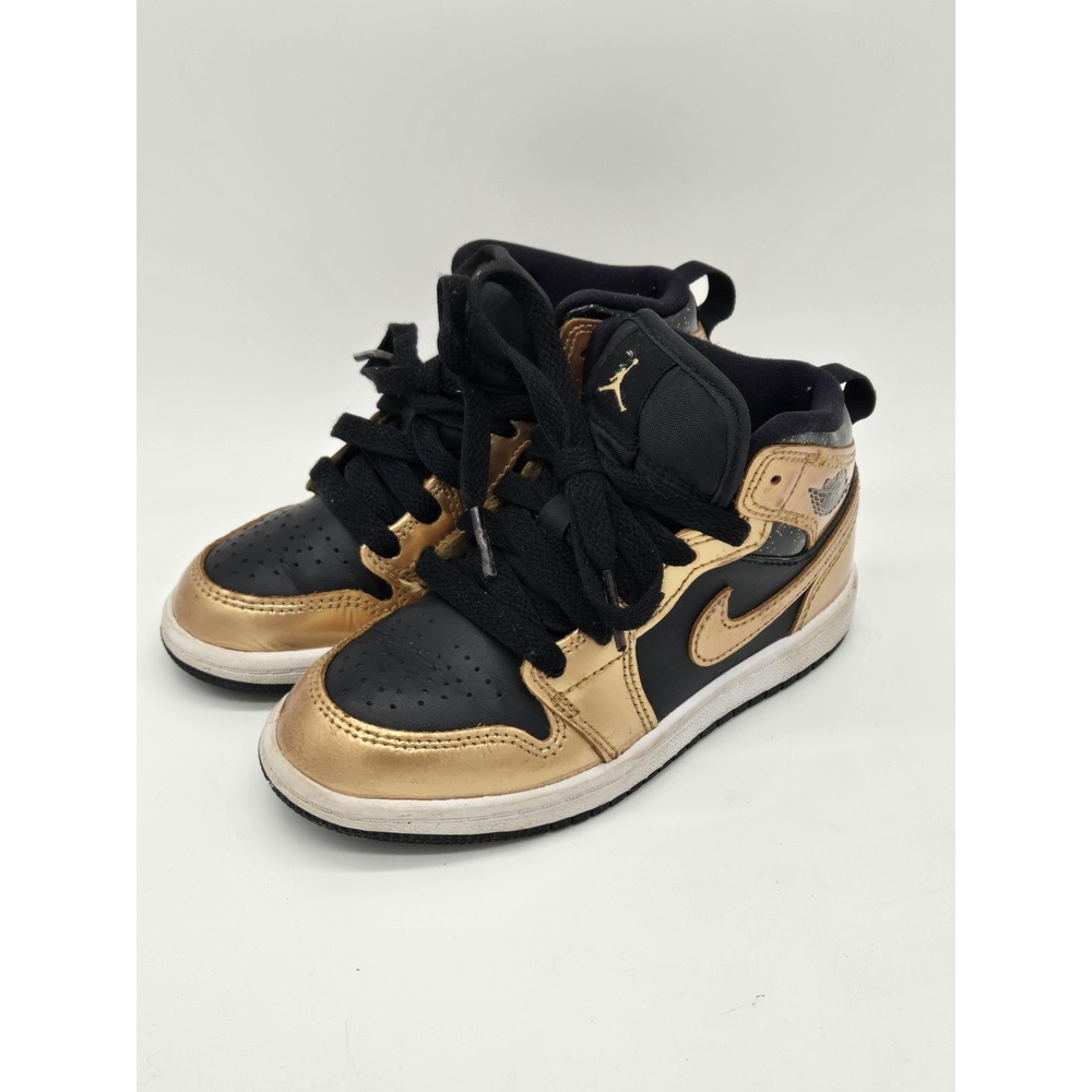 Nike Air Jordan 1 Mid SE GS Black Gold DR6958-071 Kids Size 11C Sneakers